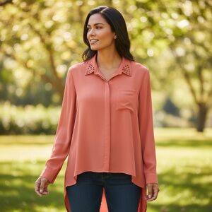 Glam Dollz Orange Studded Collar High Low Top size XL